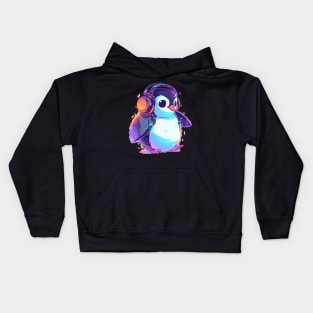 Cooler Penguin With Headphones Kids Hoodie